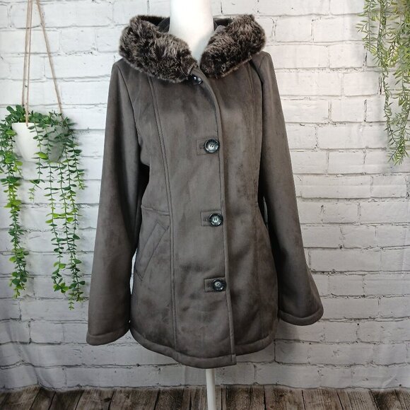 WOMEN'S NAUTICA BRAND COAT, THIGH LENGTH, FAUX FUR LINED HOOD, SIZE LARGE, Y2K - Picture 1 of 12
